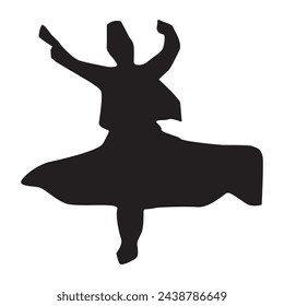 peaceful sufi dancer dancing calmy isolated over white background editable vector graphic for design purposes in eps10.sufi master dancing in  ecstasy silhouette with hands wide spread and spinning.