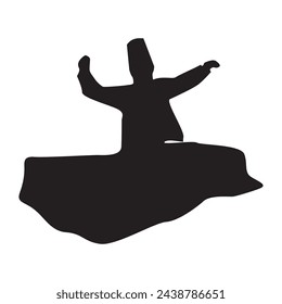 peaceful sufi dancer dancing calmy isolated over white background editable vector graphic for design purposes in eps10.sufi master dancing in  ecstasy silhouette with hands wide spread and spinning.