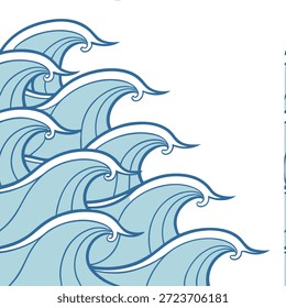Ondas de verão pacíficas padrão sem emenda com ondas de rolamento suaves e tons azuis suaves para um conceito de humor de praia sereno como humor de praia sereno com ondas de rolamento suaves e tons azuis suaves perfeito para uma atmosfera de verão relaxante no conceito de Photo Stock e espaço vazio no lado esquerdo, sem texto —ar 7:2 —tile