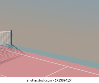 peaceful sweet pastel tennis court, modern - vintage style background illustration, minimal - nostalgic feeling