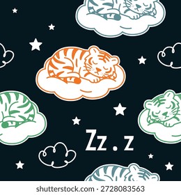 Tigre pacífico Cubs cochilando em nuvens fofas