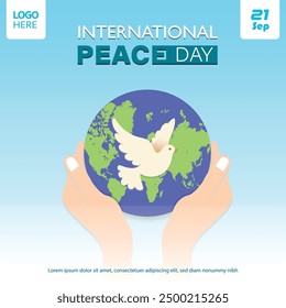 A peaceful vector illustration for International Peace Day, depicting doves in flight, olive branches, and harmonious global figures, symbolizing unity, hope, and the quest for worldwide peace.