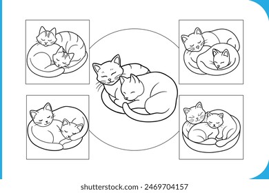 Peaceful vector illustrations of sleeping cats in cozy spots, representing relaxation and contentment. Perfect for serene and calming design projects.