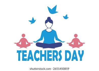Peaceful vector of a teacher meditating with students under a tree. Floating paper cranes and mindful quotes in minimalist line-art style on white background. Ideal for wellness and education themes.