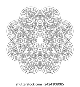 Peaceful Whirlwind Mandala Coloring Book Page for kdp Book Interior. Peaceful Petals, Ability to Relax, Brain Experiences, Harmonious Haven, Peaceful Portraits, Blossoming Beauty mandala design.