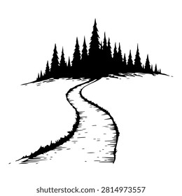 A peaceful winding trail through a forest with tall trees and lush greenery, inviting exploration and outdoor adventure in nature.