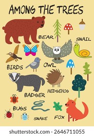 A peaceful woodland scene featuring deer, foxes, owls, and tall trees. This charming artwork captures the quiet magic of nature and invites kids to imagine adventures in the forest