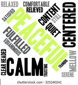 Peaceful word cloud on a white background.