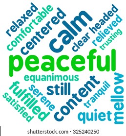 Peaceful word cloud on a white background.