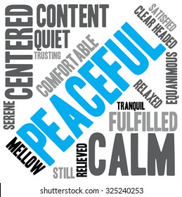 Peaceful word cloud on a white background.