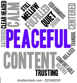 Peaceful word cloud on a white background.