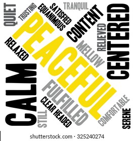 Peaceful word cloud on a white background.