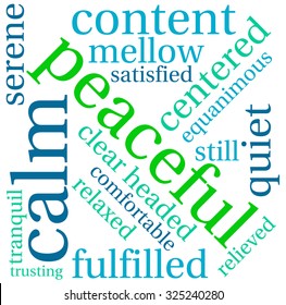Peaceful word cloud on a white background.