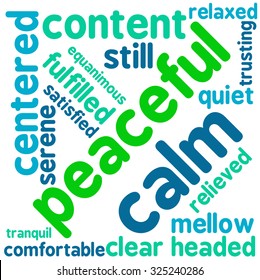 Peaceful word cloud on a white background.