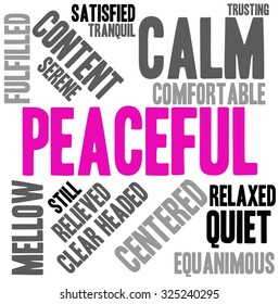 Peaceful word cloud on a white background.