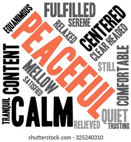 Peaceful word cloud on a white background.