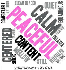 Peaceful word cloud on a white background.