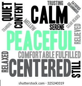 Peaceful word cloud on a white background.