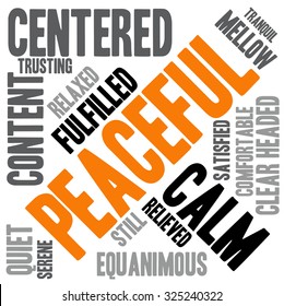 Peaceful word cloud on a white background.