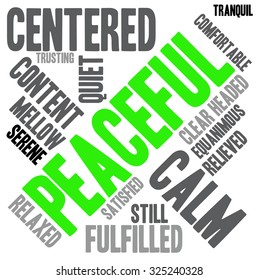 Peaceful word cloud on a white background.
