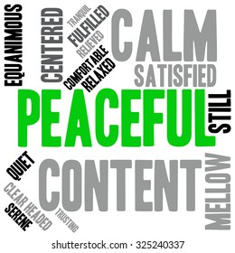 Peaceful word cloud on a white background.