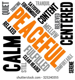 Peaceful word cloud on a white background.