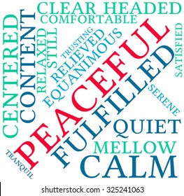 Peaceful word cloud on a white background.