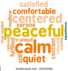 Peaceful word cloud on a white background.