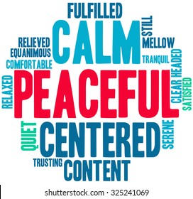 Peaceful word cloud on a white background.