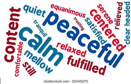 Peaceful word cloud on a white background.