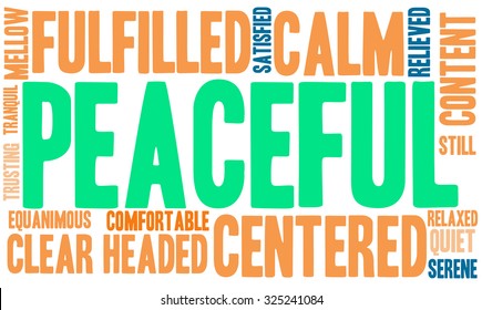 Peaceful word cloud on a white background.