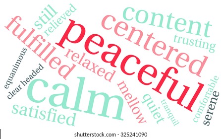 Peaceful word cloud on a white background.