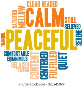 Peaceful word cloud on a white background.