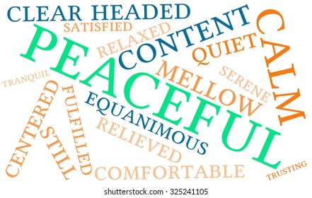 Peaceful word cloud on a white background.