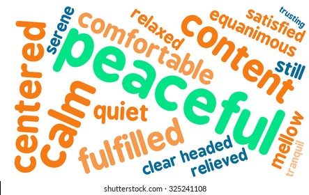 Peaceful word cloud on a white background.