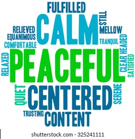 Peaceful word cloud on a white background.