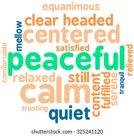 Peaceful word cloud on a white background.