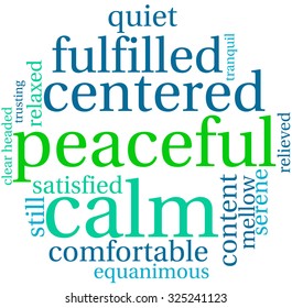 Peaceful word cloud on a white background.