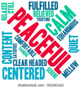 Peaceful word cloud on a white background.