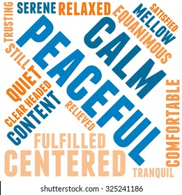 Peaceful word cloud on a white background.