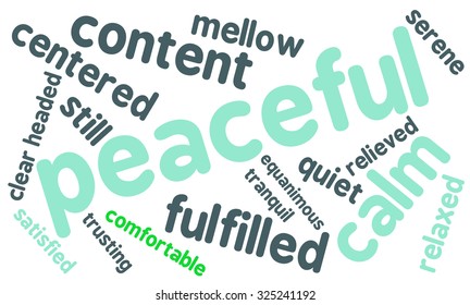 Peaceful word cloud on a white background.