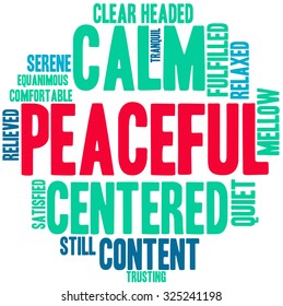 Peaceful word cloud on a white background.