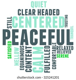 Peaceful word cloud on a white background.