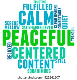 Peaceful word cloud on a white background.