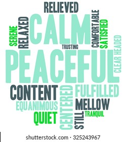 Peaceful word cloud on a white background.