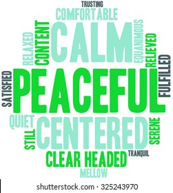 Peaceful word cloud on a white background.