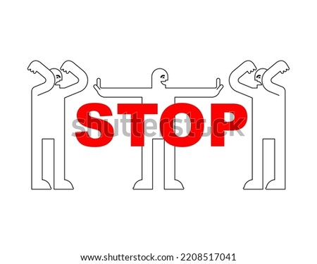 Peacemaker Stop quarrel. Man reconciles angry people. people swear