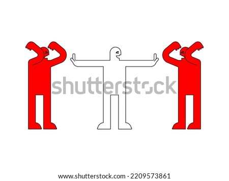 Peacemaker Stop quarrel. Man reconciles angry people. people swear
