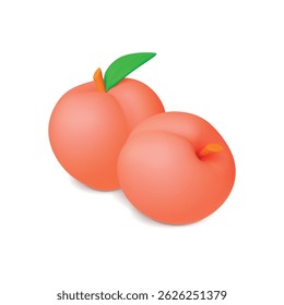 Peach 3d icon. Fresh peaches, isolated harvest market elements. Vitamin food, vegan natural ingredients, sweet dessert. Rendering realistic vector items