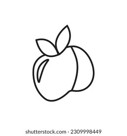 Ilustración aislada de la línea de doodle de manzana o de perilla. Dibujo de fruta de la línea negra con hojas.